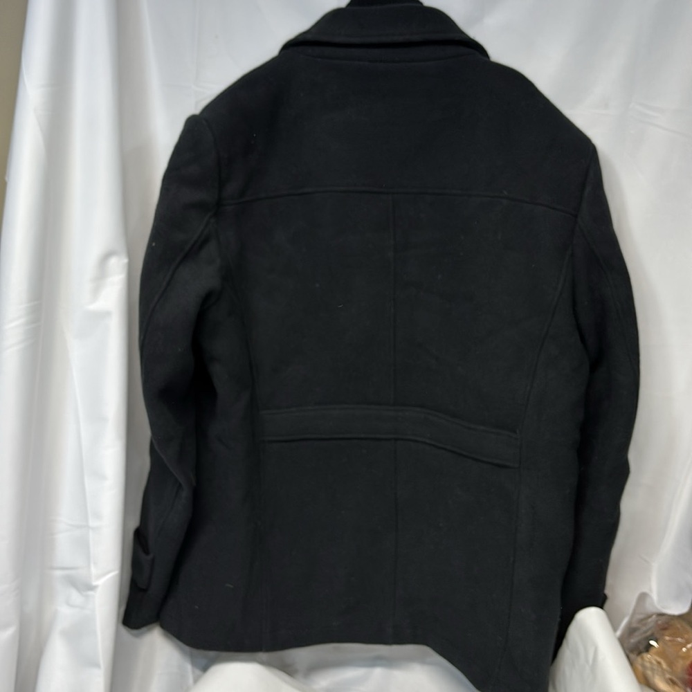 Chou Yatou black wool blend lined Pea Coat jacket size Large - Picture 9 of 13